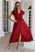 ruffled-surplice-tie-waist-slit-midi-dress Sophia's Trends - Sophia's Style-Burgundy-XL